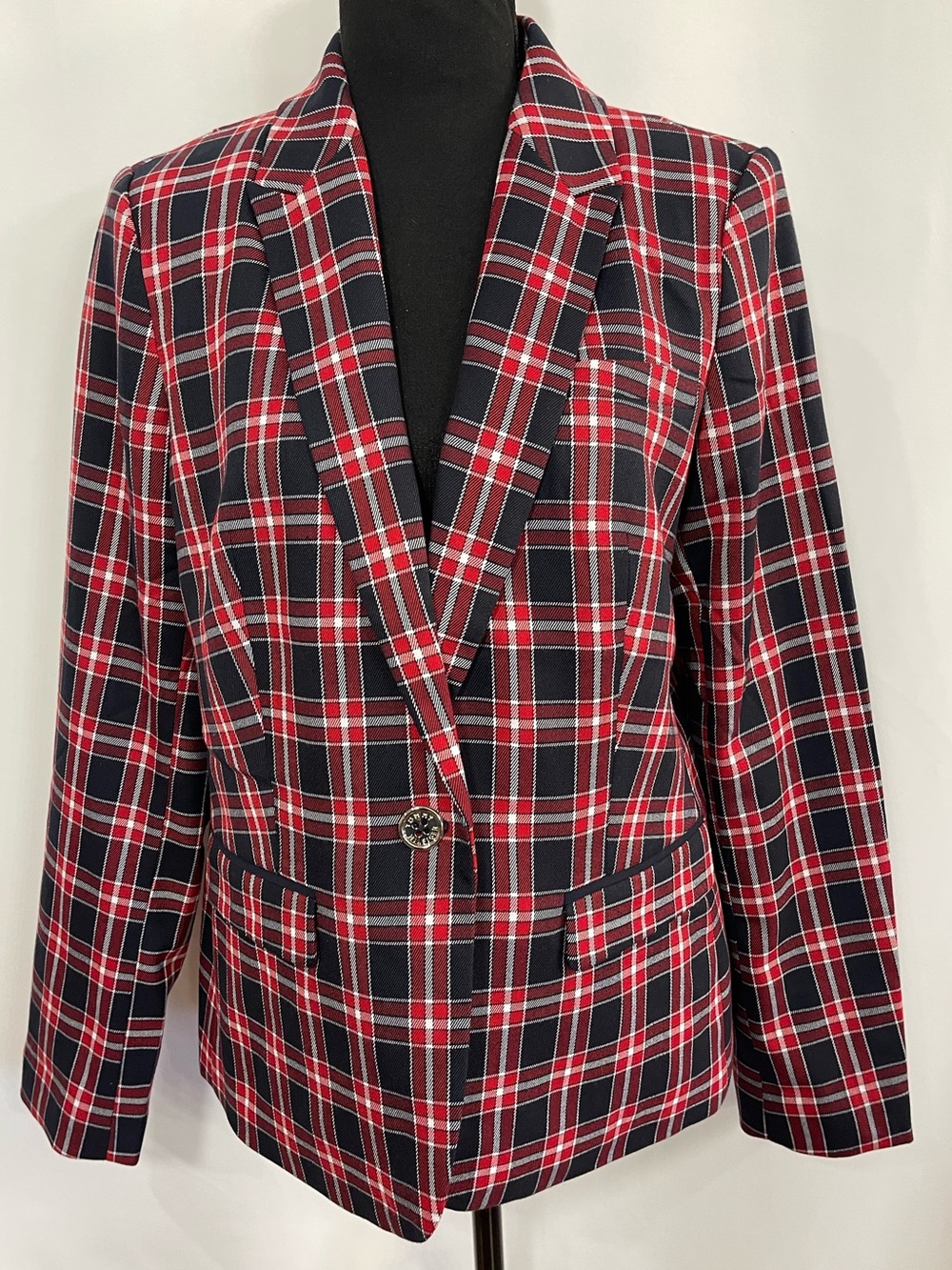 Tommy Hilfiger Red and Black Plaid Elbow Patch Women's Blazer Size 12